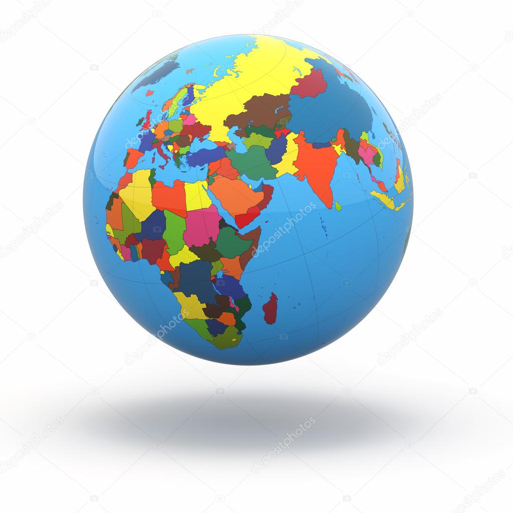 Political world globe on white background. 3d