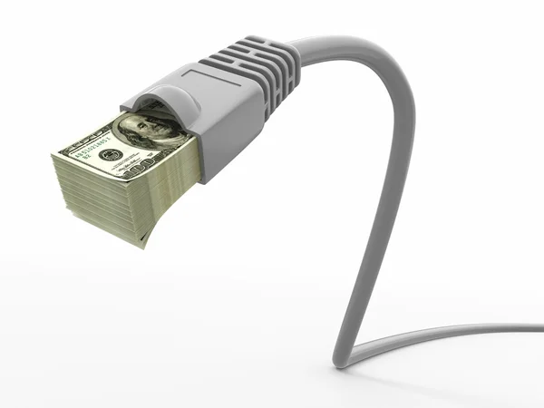 Faire de l'argent en ligne. Concept. Câble Internet avec dollars — Photo