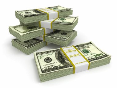 beyaz zemin üzerinde dolar paketleri.