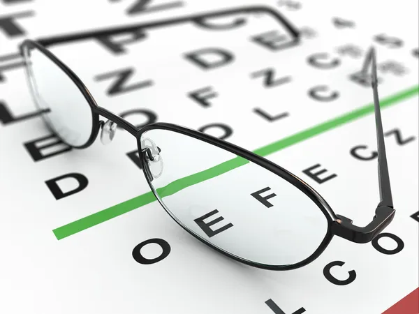 Eyeglasses and eye chart — Stock Photo, Image