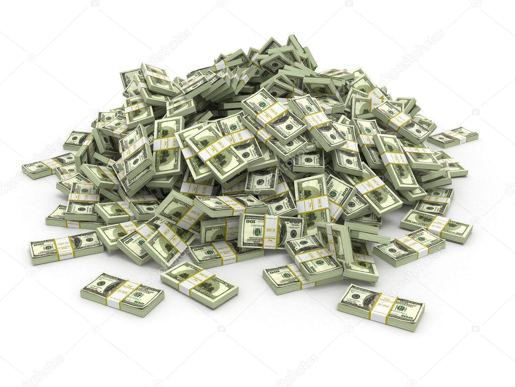 Dollars. Pile from packs of money