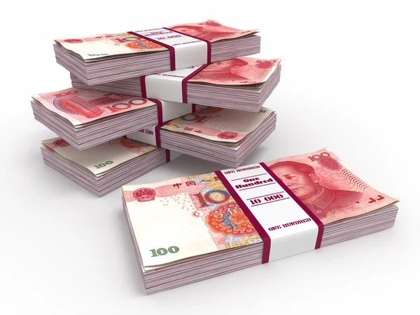 Embalagens de yuan no fundo branco . — Fotografia de Stock
