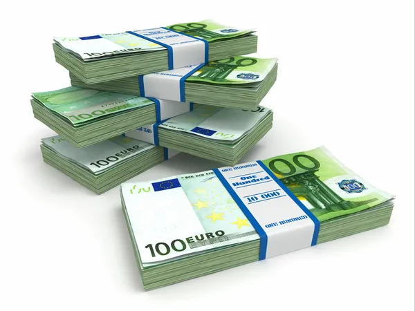 Balíčky eura na bílém pozadí. — Stock fotografie