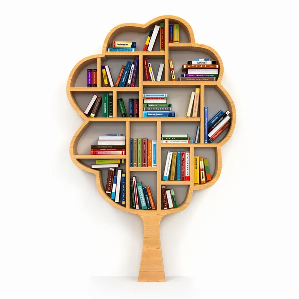 Tree of knowledge. Bookshelf on white background. — Stock Photo, Image