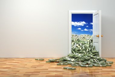 servet kavramı. kapı ve yığın dolar açılış.