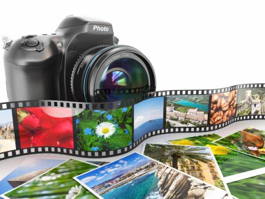 Photography. Slr camera, film and photos. clipart