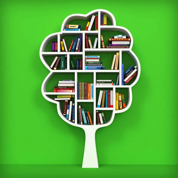 Tree of knowledge. Bookshelf on white background. — Stock Photo, Image