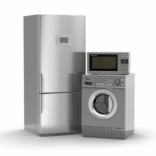 Home appliances. Refrigerator, microwave and washing maching. — Stock Photo, Image