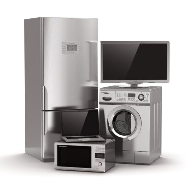 Home appliances. Tv, refrigerator, microwave, laptop and washin clipart