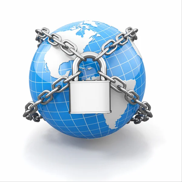 互联网安全新概念。地球和锁. — 图库照片