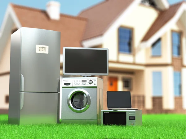 Home appliances. Tv, refrigerator, microwave, laptop and washin — Stock Photo, Image