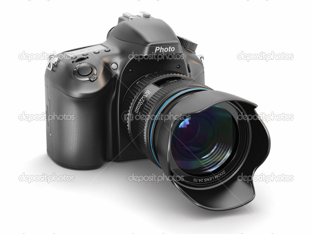 Digital photo camera on white isolated background.