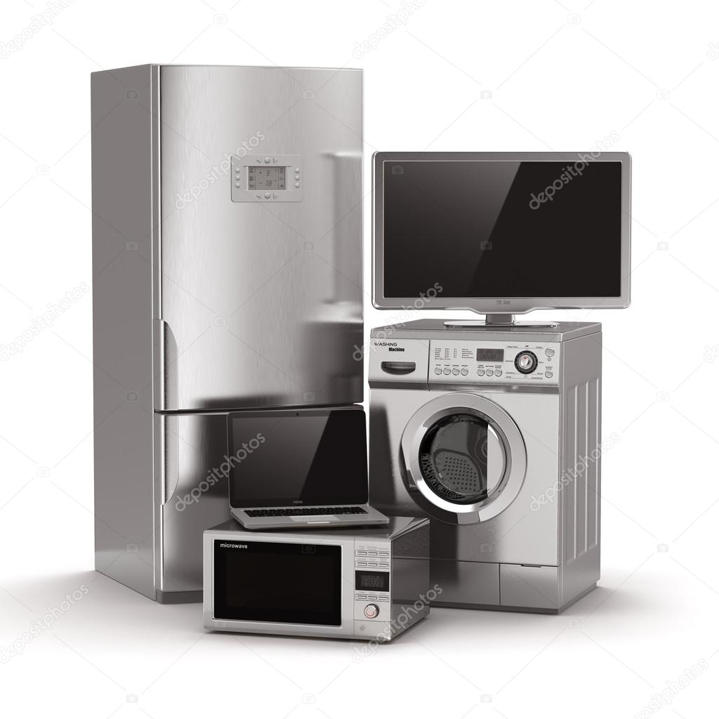 Home appliances. Tv, refrigerator, microwave, laptop and washin