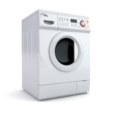 çamaşır makinesi beyaz izole arka planda.