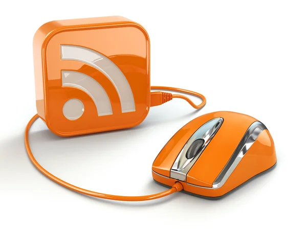 Computer mouse and rss sign. Three-dimensional concept. — Stock Photo, Image