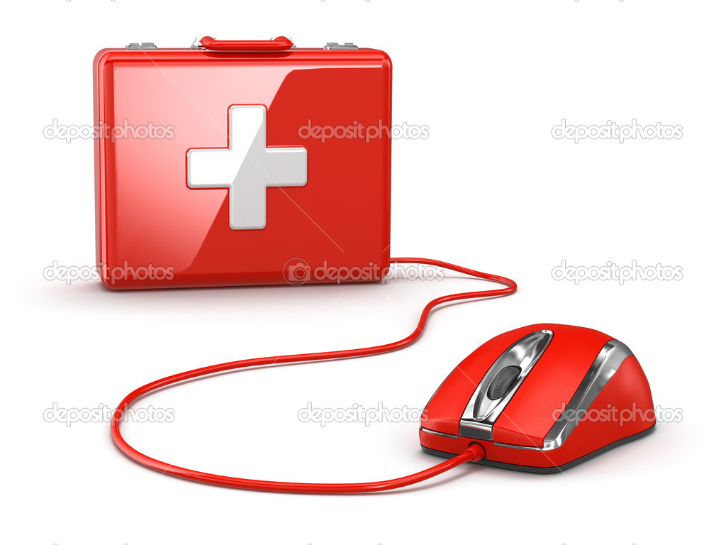 Online first aid. Mose and medical kit.