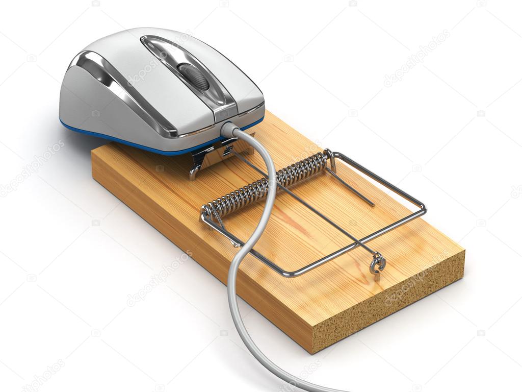 Concept of internet security. Computer mouse and mousetrap