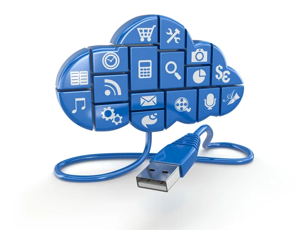 Concepto de computación en nube. Aplicaciones y usb . — Foto de Stock