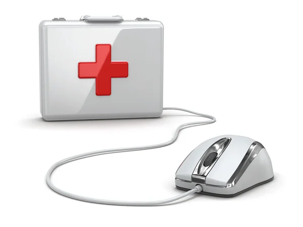 Primeros auxilios en línea. Mose y kit médico . —  Fotos de Stock