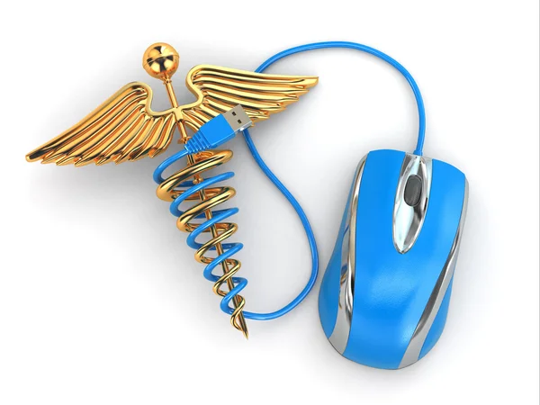 Concept of medicine online. Caduceus sign and mouse. — Stock Photo, Image