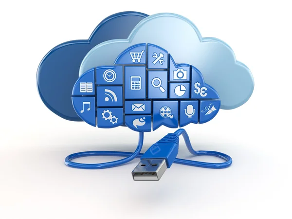Cloud computing koncept. apps och usb. — Stockfoto
