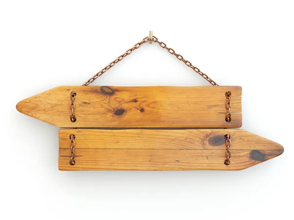 Directions. Old wood signboard on chain. — Stock Photo, Image