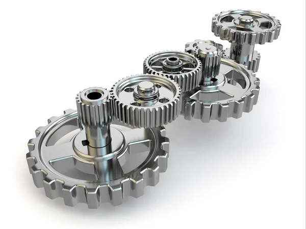 Perpetuum mobile. Iron gears on white isolated background. — Stock Photo, Image