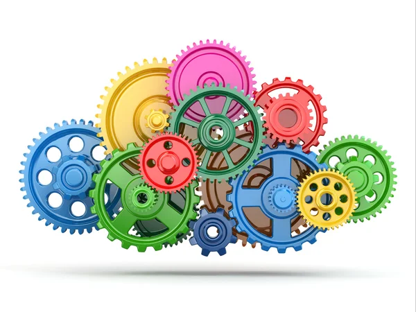 Perpetuum mobile. Color gears on white isolated background. — Stock Photo, Image
