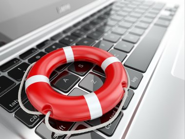 Support. Laptop and life preserver for first help. clipart