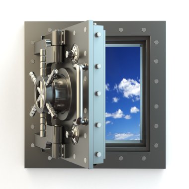 Freedom. Opening vault door and sky behind it. clipart