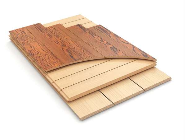 Installing laminate floor and wood samples. — Stock Photo, Image