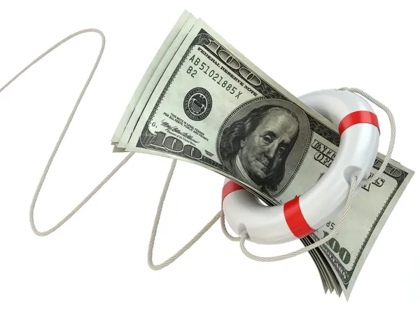 Financial aid. Life preserver and dollars. — Stock Photo, Image