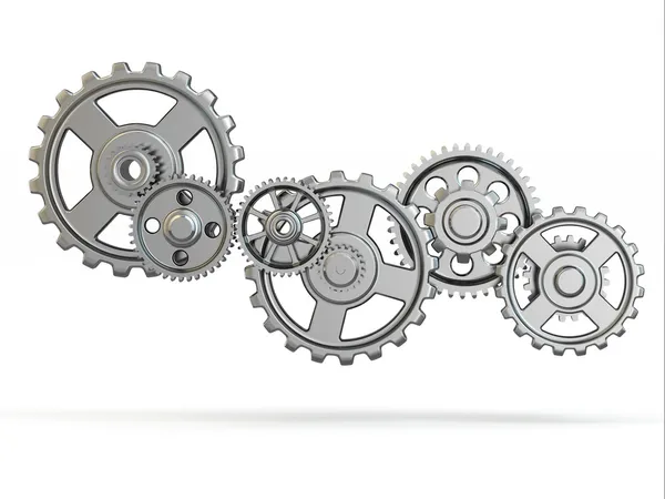 Perpetuum mobile. Iron gears on white isolated background. — Stock Photo, Image