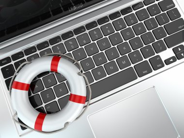 destek. laptop ve ilk yardım için can simidi.