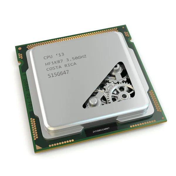CPU. zařízení uvnitř procesoru na bílém pozadí izolované. — Stock fotografie