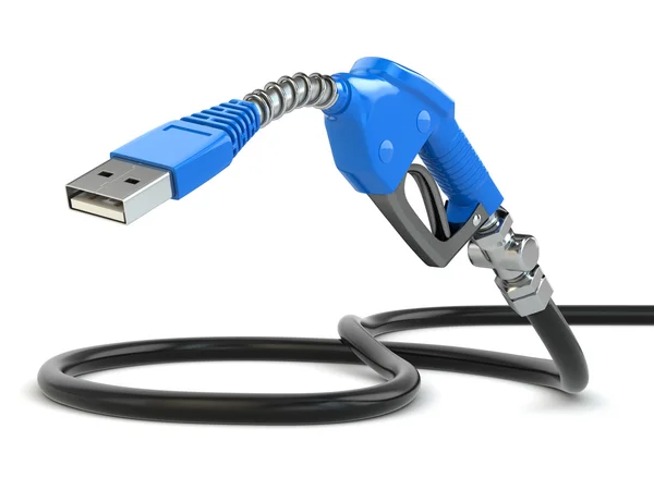 Enchufe de cable USB y boquilla de bomba de gas . — Foto de Stock