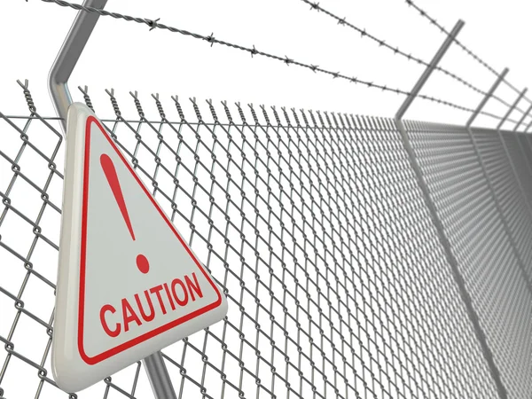 Dikkatli olun. dikenli tel çit ile işaret. — Stok fotoğraf