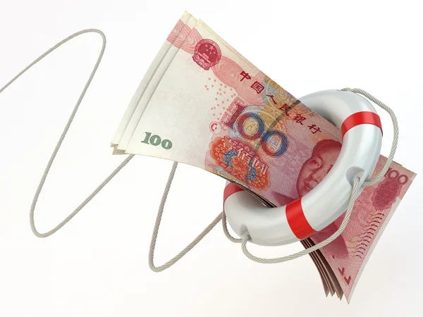 Financial aid. Life preserver and yuan. — Stock Photo, Image