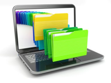 Laptop and computer files in folders. clipart