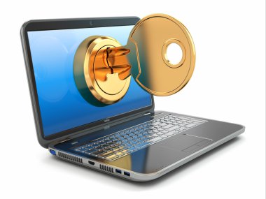 Internet güvenlik kavramı. anahtar ve dizüstü.