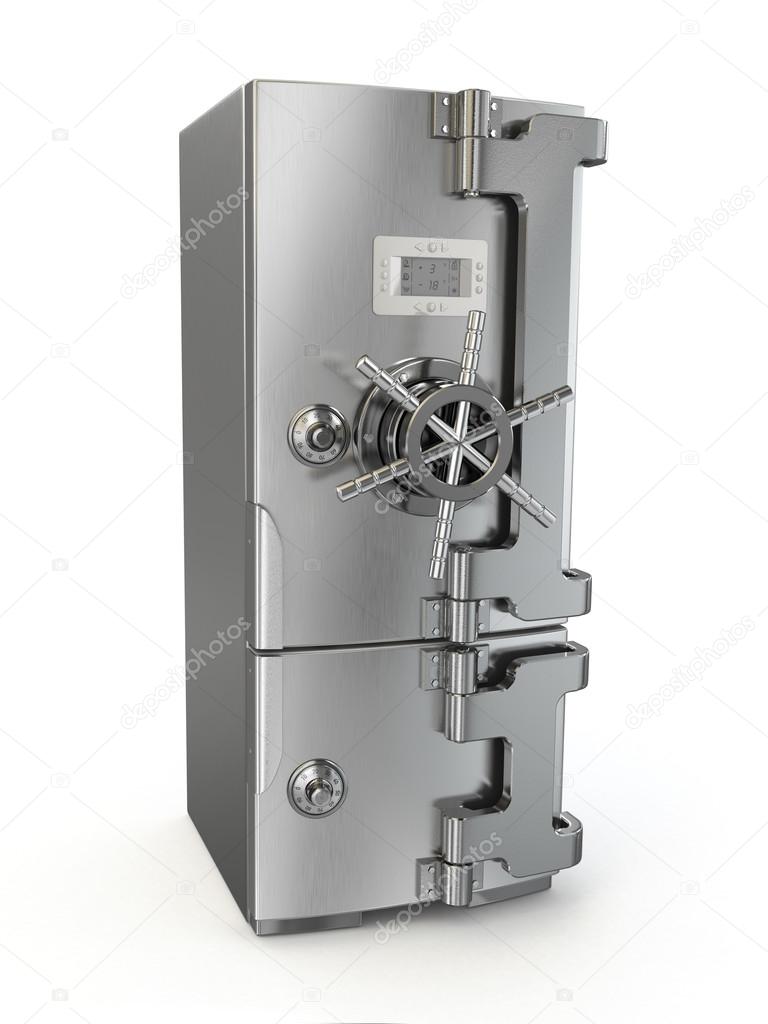 Dieting concept. Refrigerator as safe deposit box.