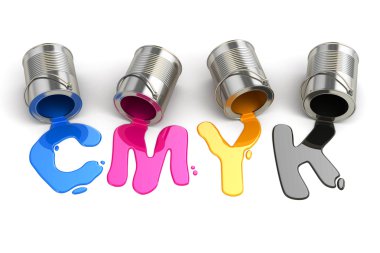 dökülen cmyk boya. 3D