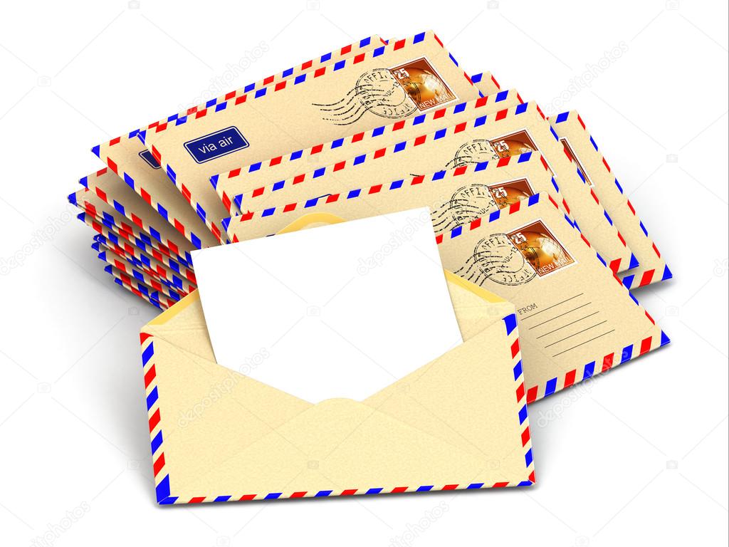Mail. Stack of envelopes and empty letters.