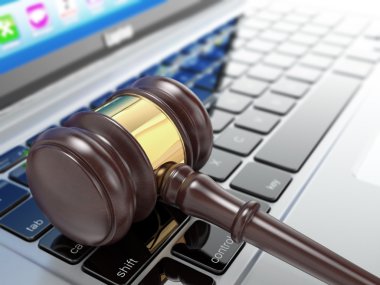 Online açık artırma. dizüstü bilgisayarda tokmak. 3D
