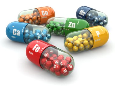 Dietary supplements. Variety pills. Vitamin capsules. clipart