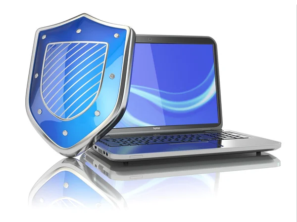 Internet biztonság fogalma. laptop és pajzs. — Stock Fotó