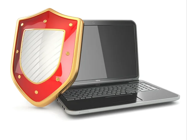Internet security koncept. laptop a štít. — Stock fotografie