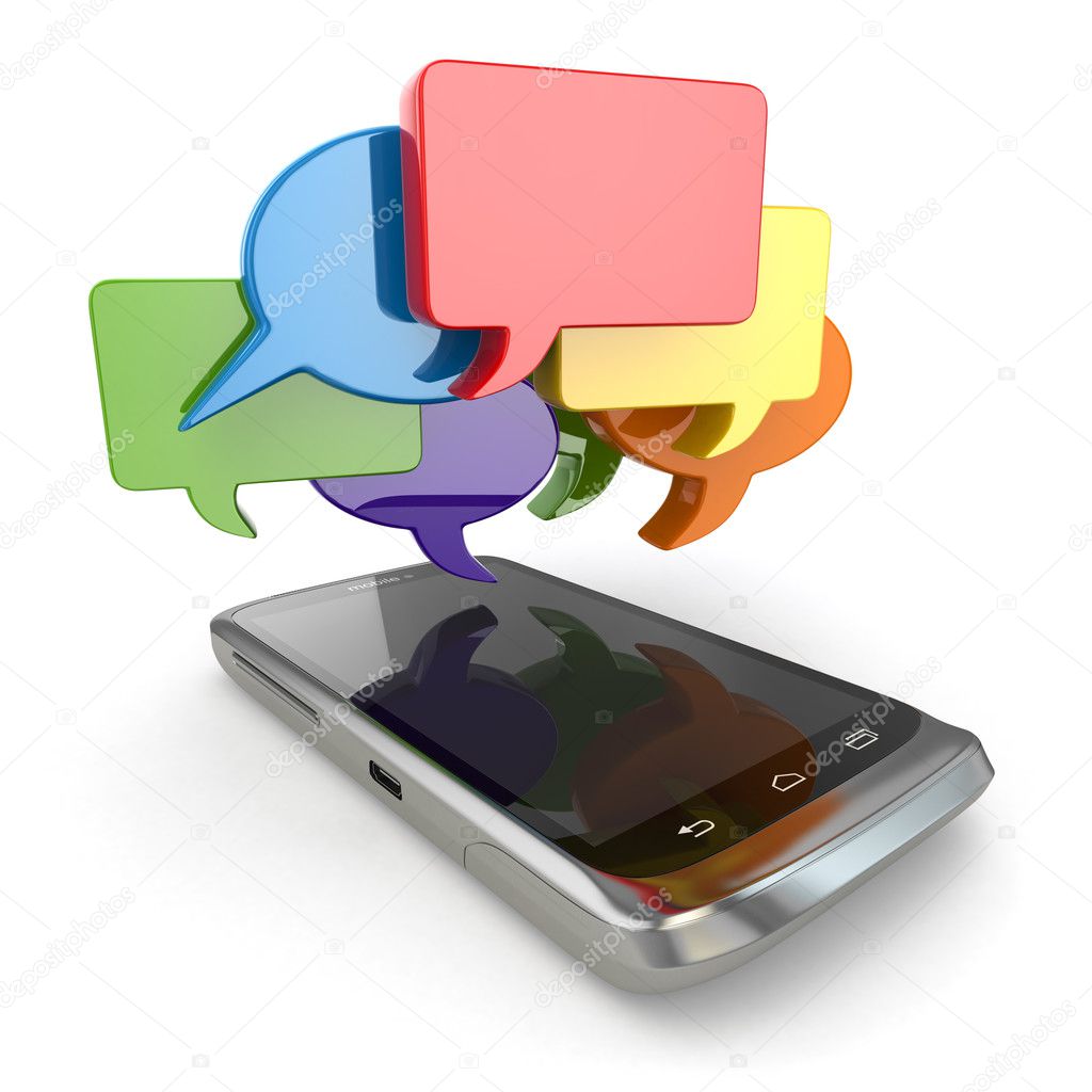 Mobile phone and ocial media speech bubbles.