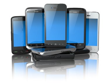 cep telefonu seçin. yeni cep telefonları yığını.