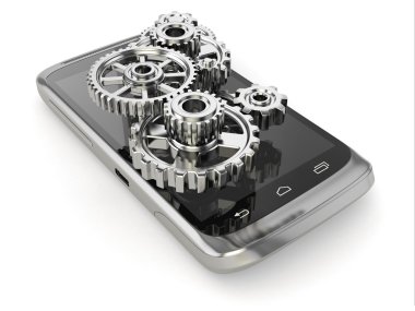 cep telefonu ve ayarlar. Gears'ı ekranda.